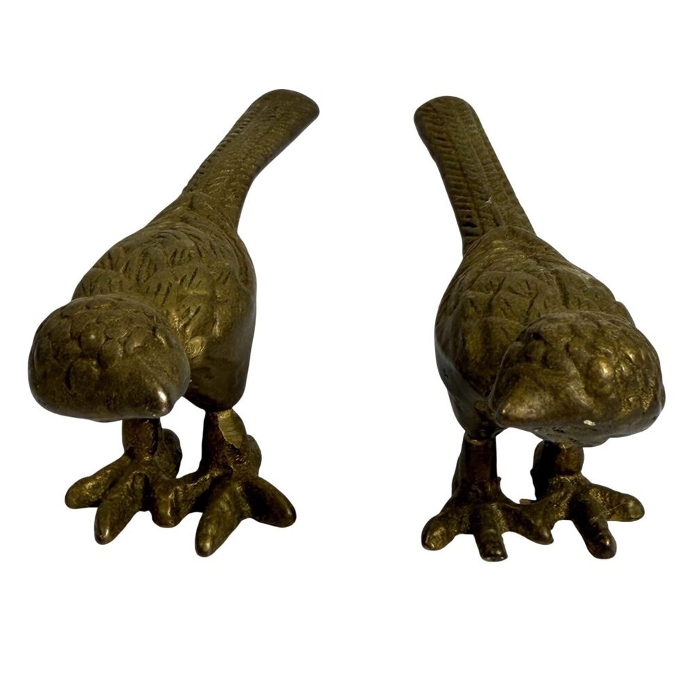 Vintage MCM Decorative Brass Love Birds Figurines Pair - Made in Taiwan